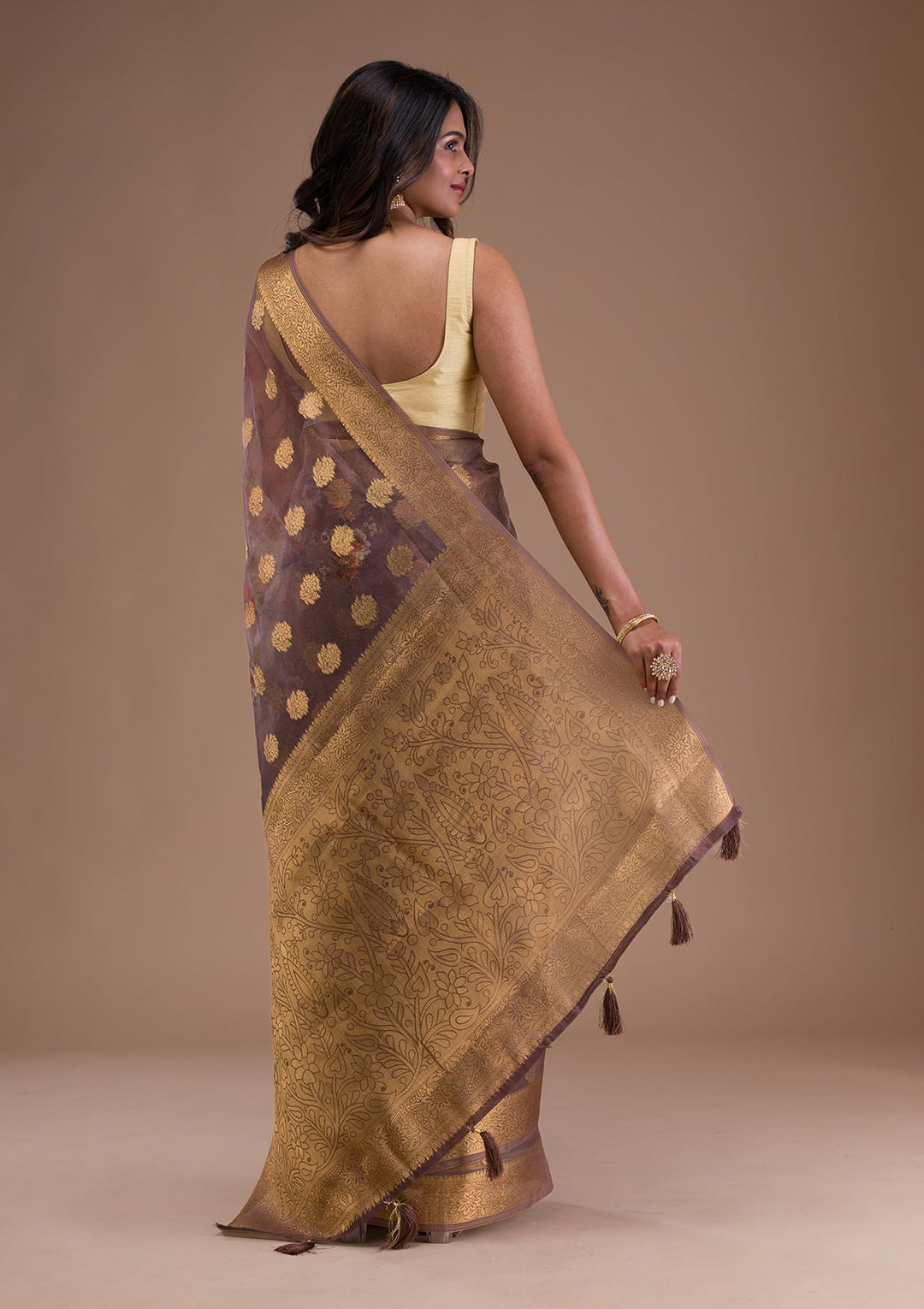 Peacock Blue Stonework Satin Designer Saree-Koskii
