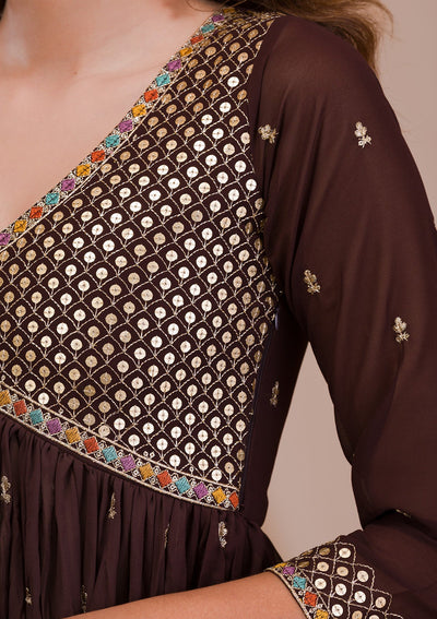 Brown Sequins Georgette Readymade Salwar Suit-Koskii