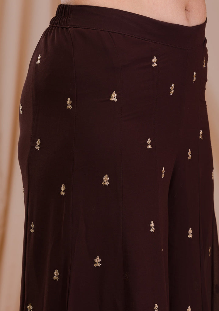 Brown Sequins Georgette Readymade Salwar Suit-Koskii