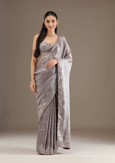 Brown Sequins Tissue Saree-Koskii