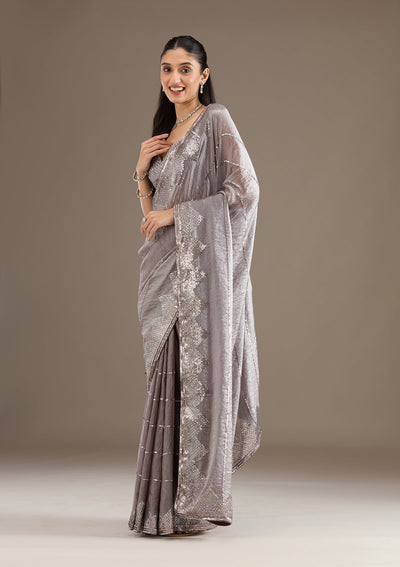 Brown Sequins Tissue Saree-Koskii