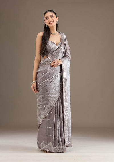 Brown Sequins Tissue Saree-Koskii