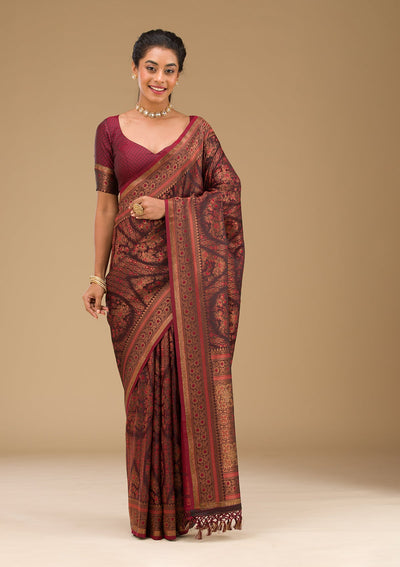 Brown Stonework Art Silk Saree-Koskii