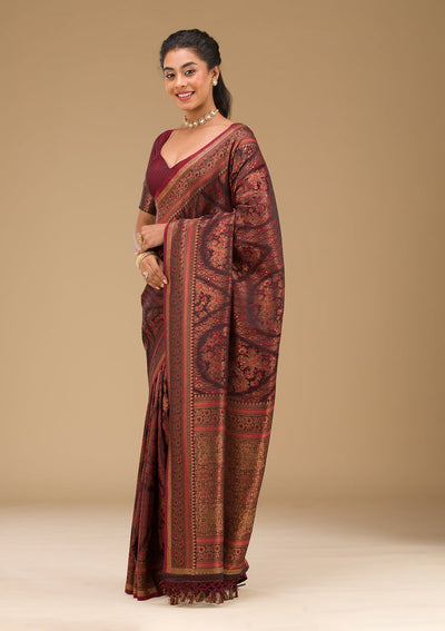 Brown Stonework Art Silk Saree-Koskii