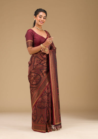 Brown Stonework Art Silk Saree-Koskii