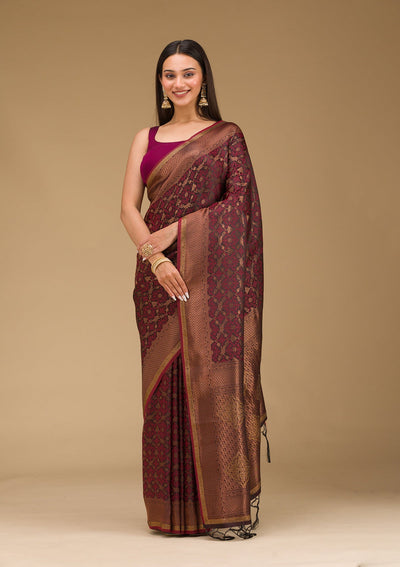 Brown Stonework Art Silk Saree