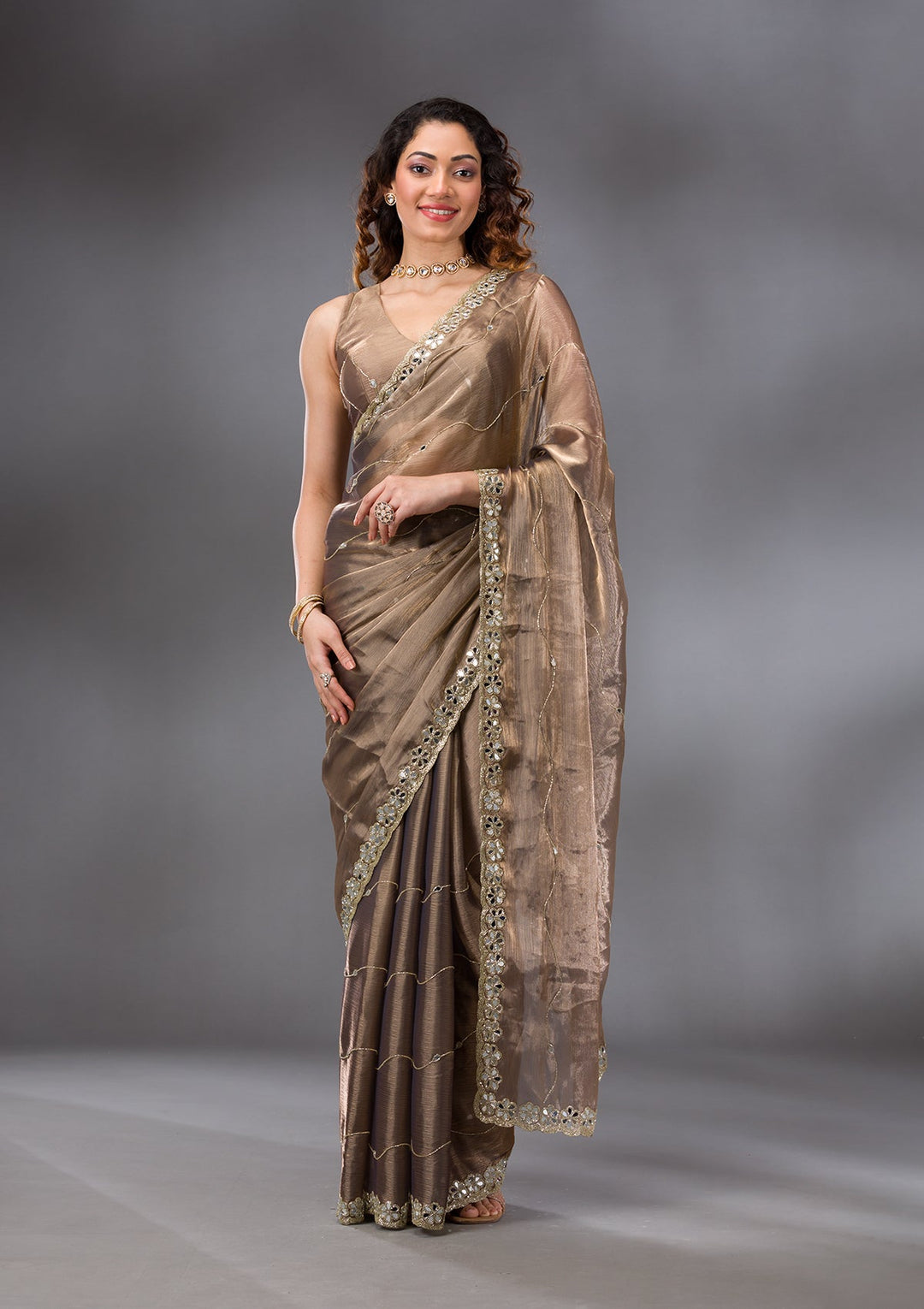 Brown Stonework Georgette Saree-Koskii