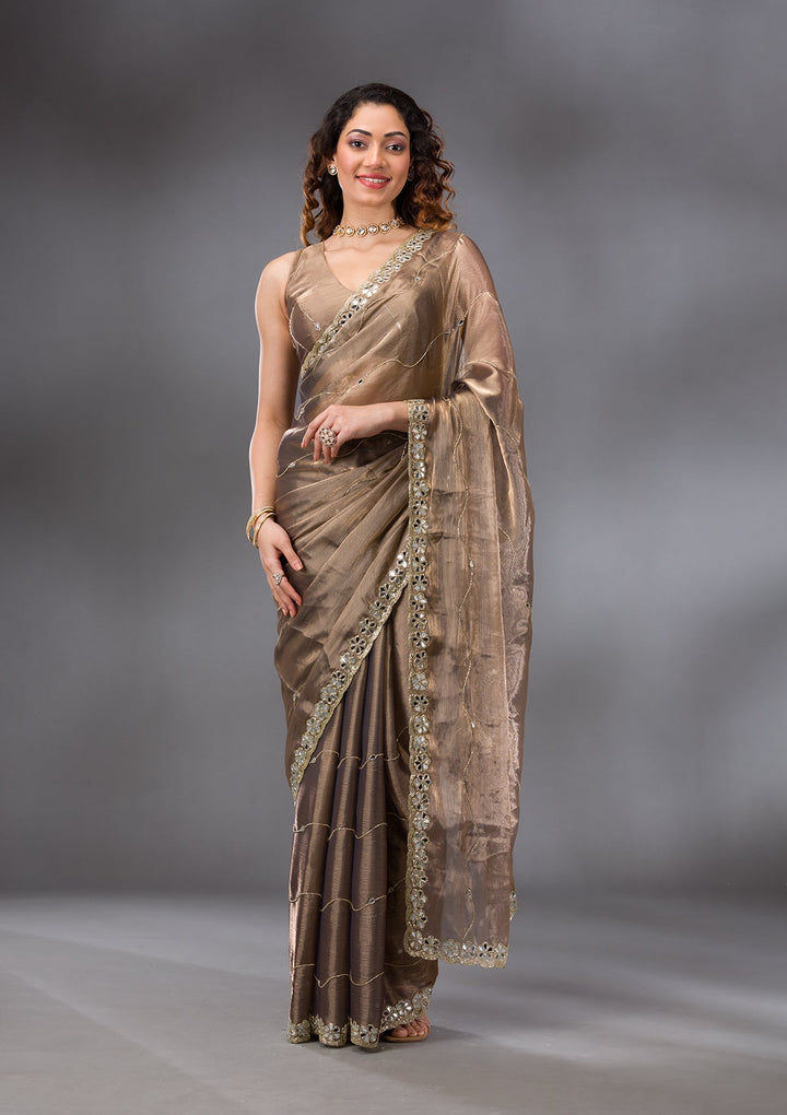 Brown Stonework Georgette Saree-Koskii