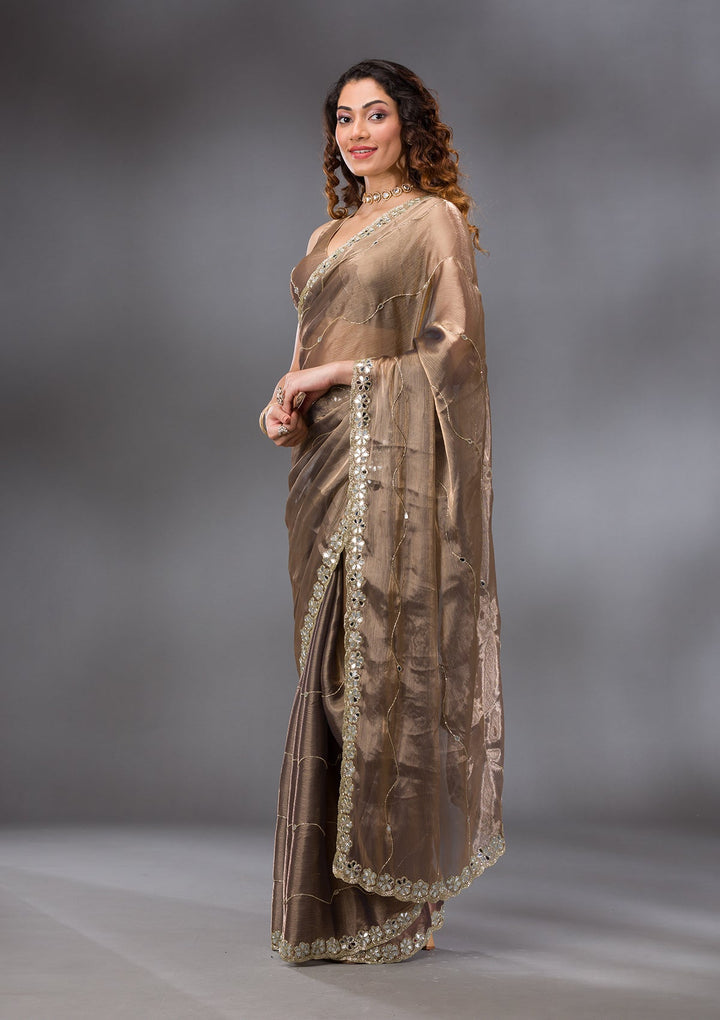 Brown Stonework Georgette Saree-Koskii