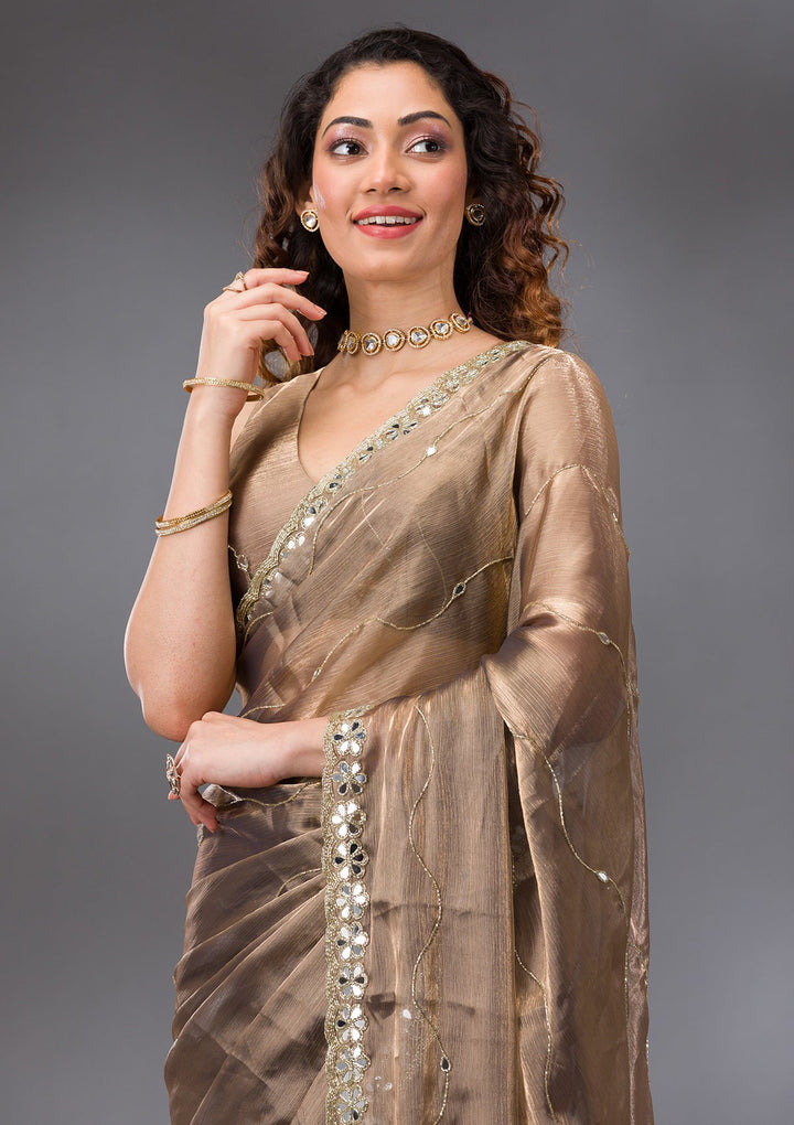 Brown Stonework Georgette Saree-Koskii
