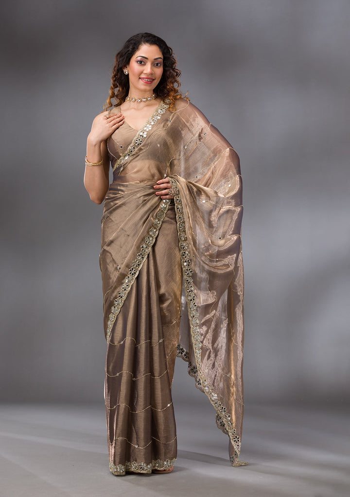 Brown Stonework Georgette Saree-Koskii