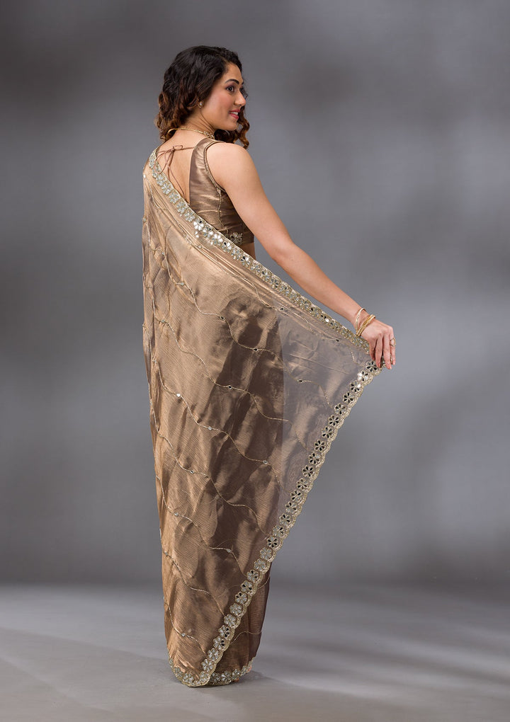 Brown Stonework Georgette Saree-Koskii