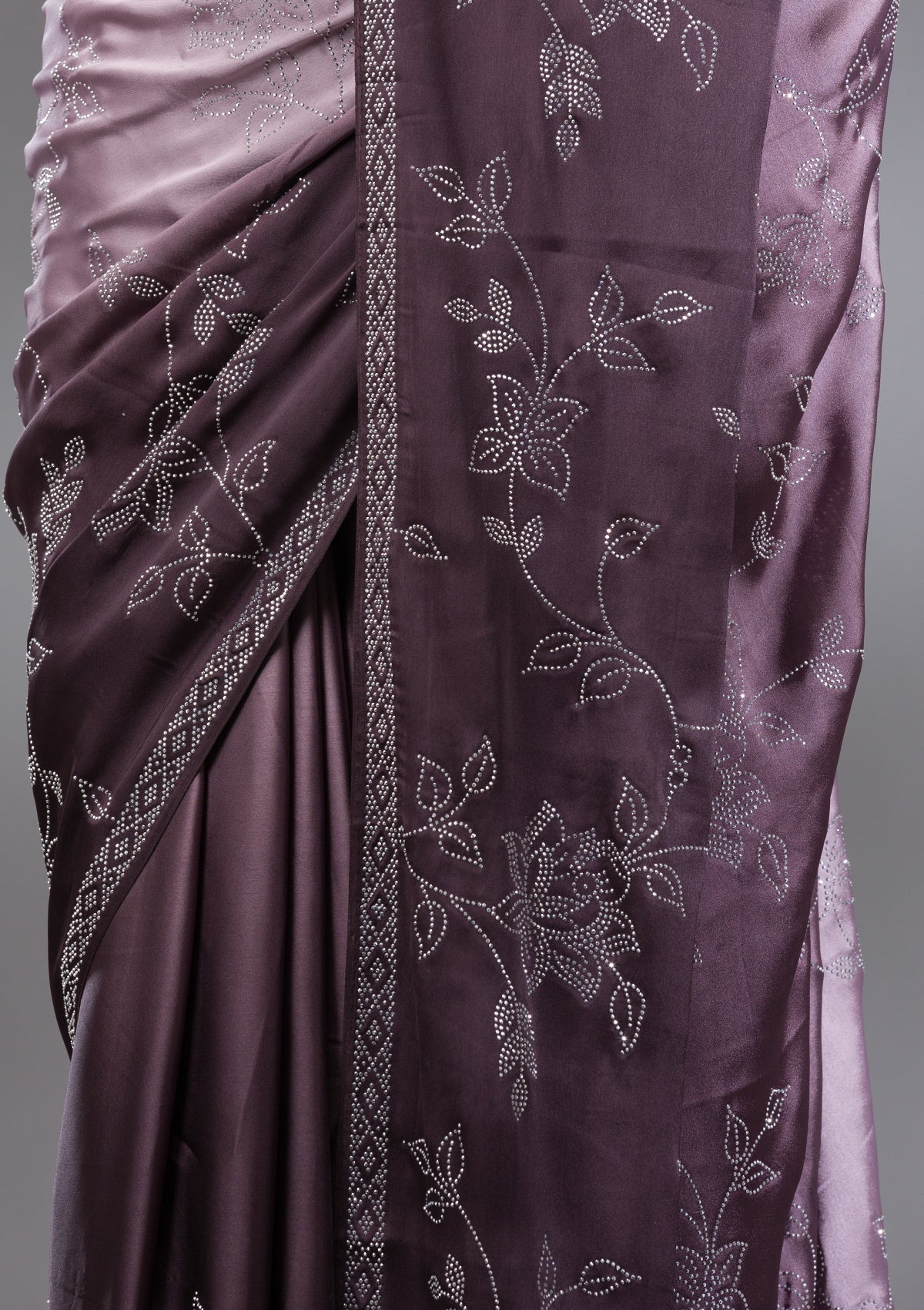 Brown Stonework Satin Saree-Koskii