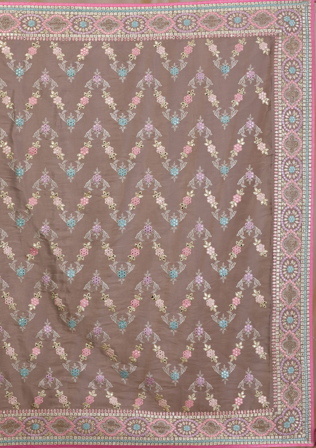 Brown Swarovski Chiffon Saree-Koskii