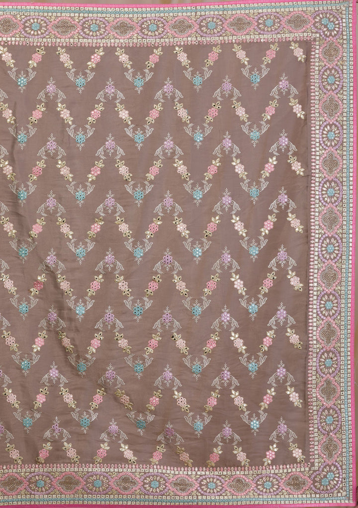 Brown Swarovski Chiffon Saree-Koskii