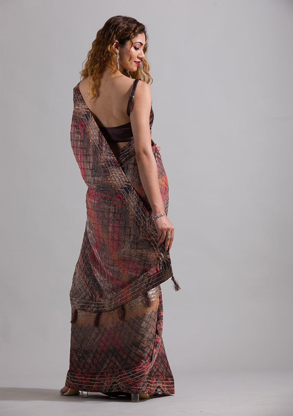 Brown Swarovski Georgette Saree-Koskii