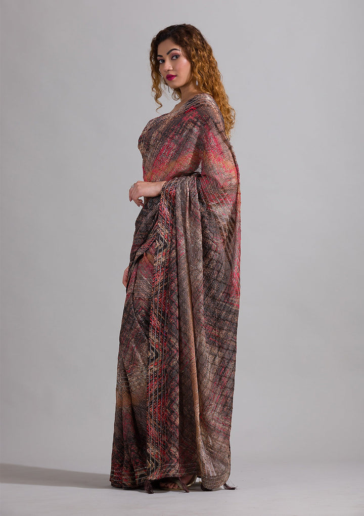 Brown Swarovski Georgette Saree-Koskii