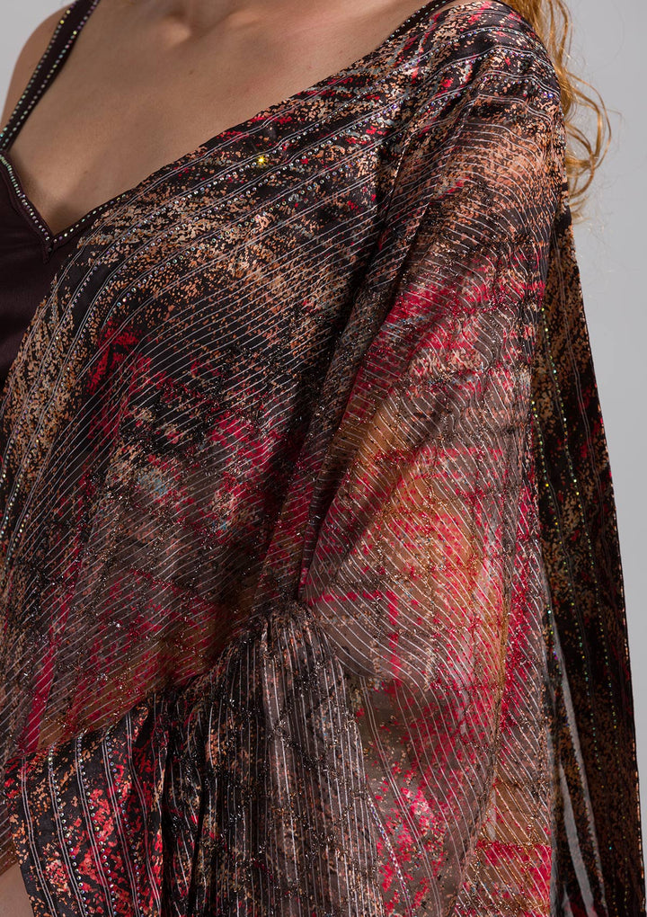 Brown Swarovski Georgette Saree-Koskii