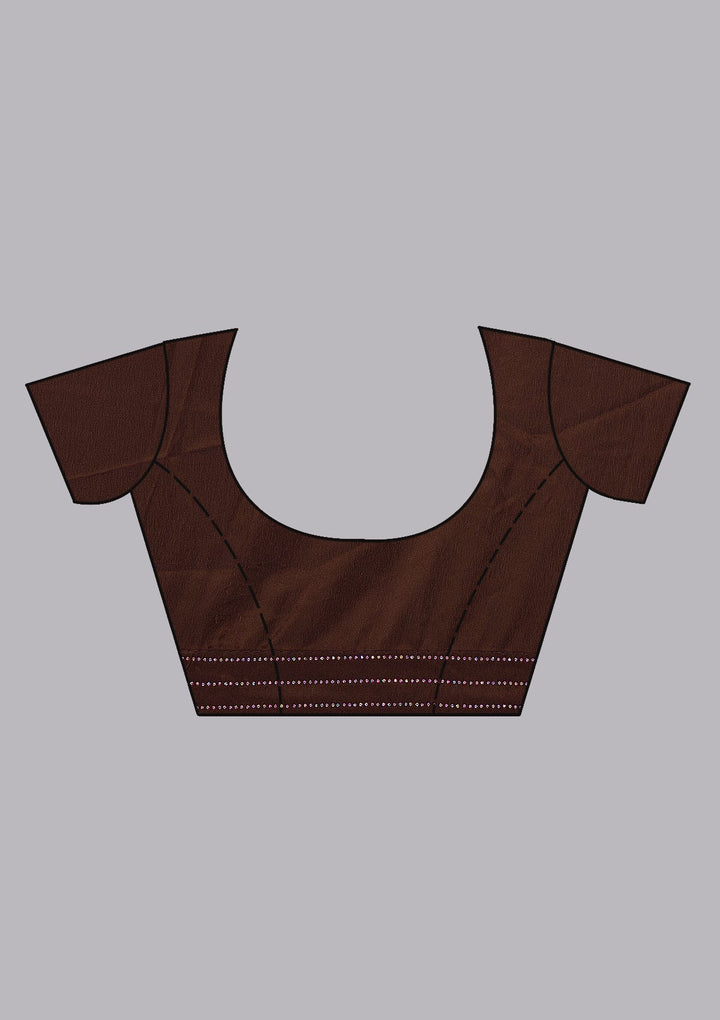 Brown Swarovski Georgette Saree-Koskii