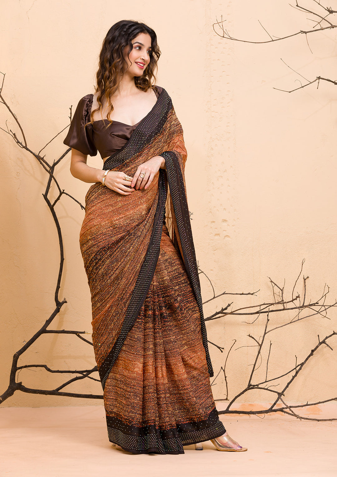 Mehendi Swarovski Organza Designer Saree-Koskii