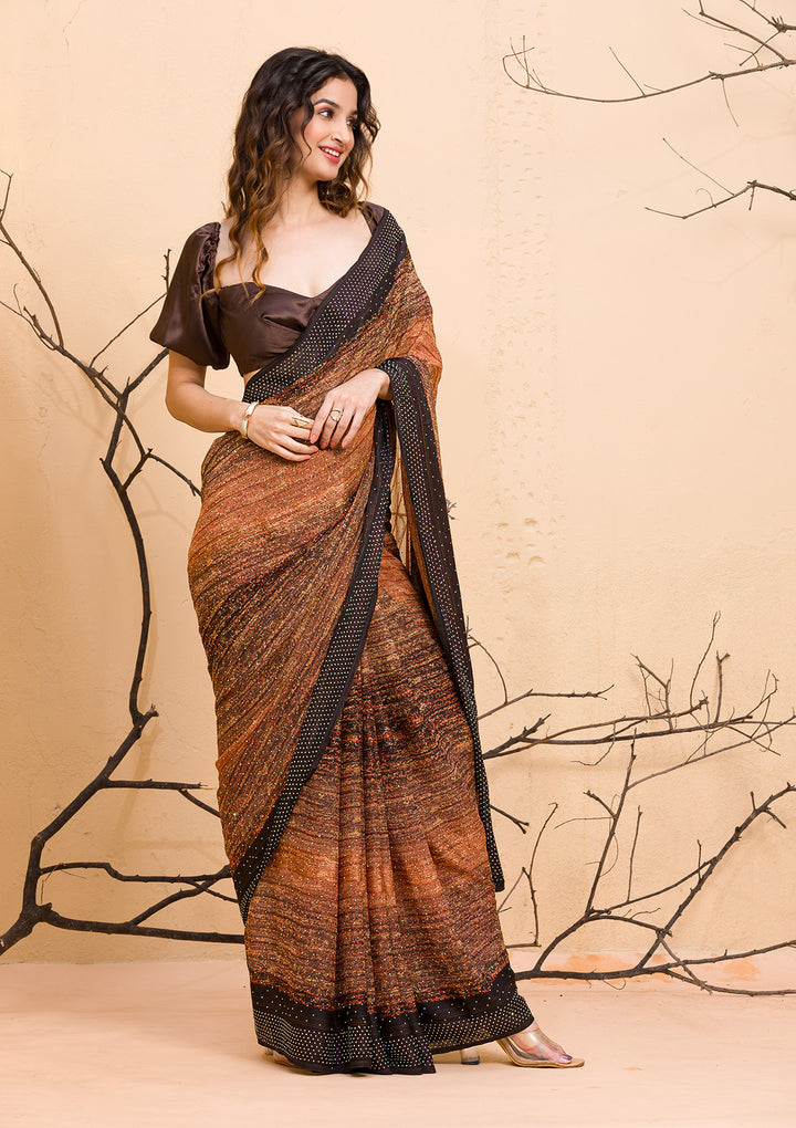 Mehendi Swarovski Organza Designer Saree-Koskii