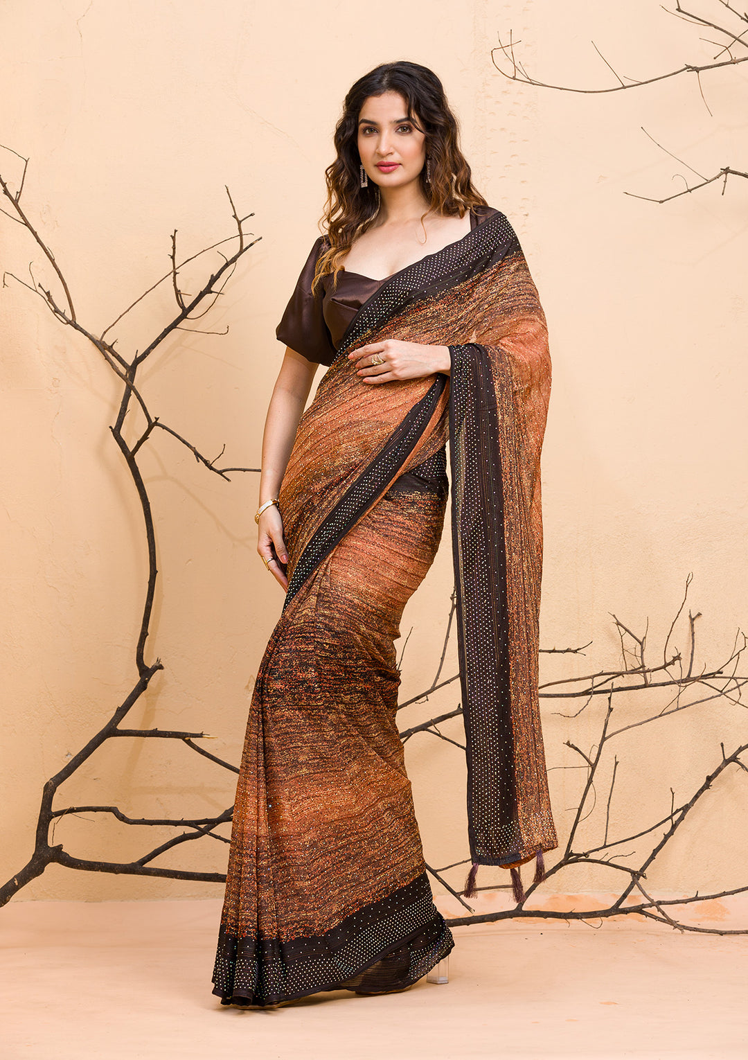Mehendi Swarovski Organza Designer Saree-Koskii