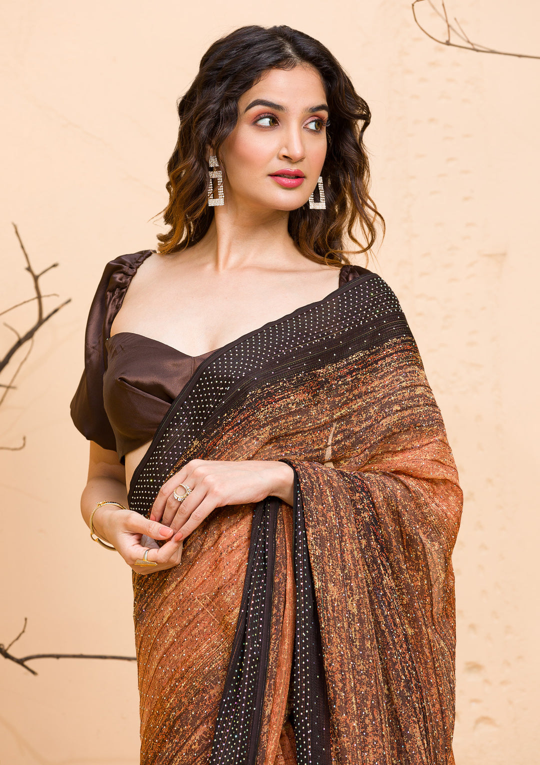 Mehendi Swarovski Organza Designer Saree-Koskii