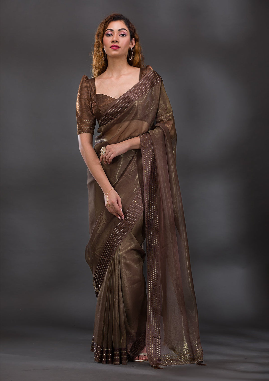 Mehendi Swarovski Tissue Saree-Koskii