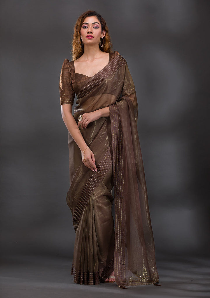 Mehendi Swarovski Tissue Saree-Koskii