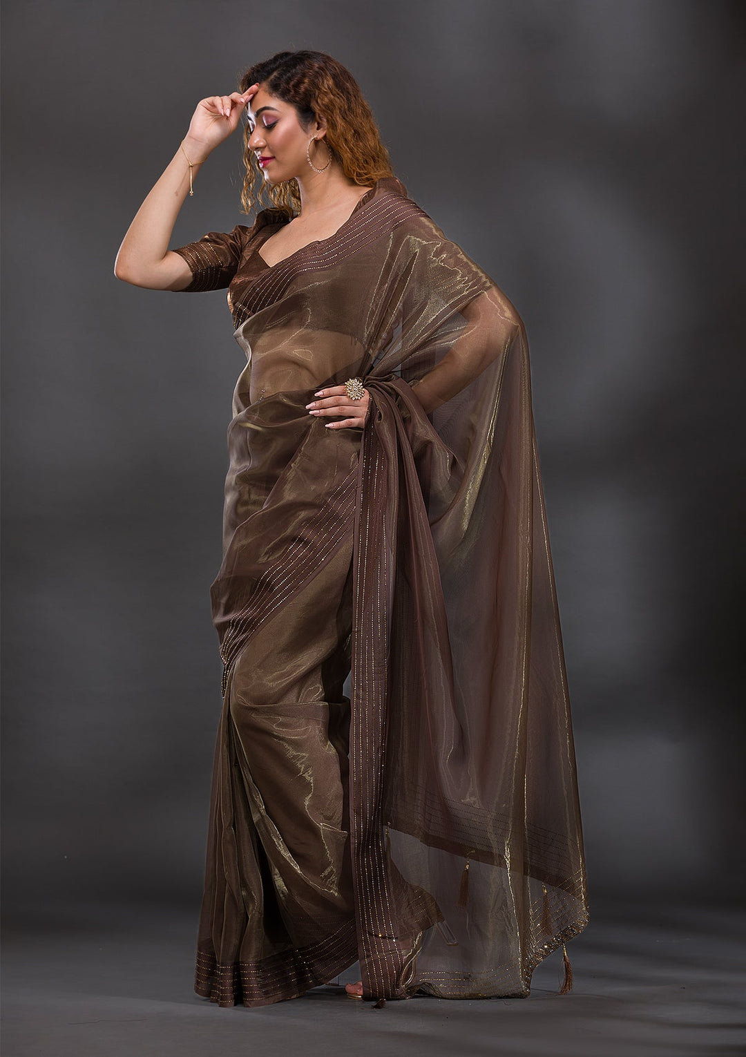 Mehendi Swarovski Tissue Saree-Koskii