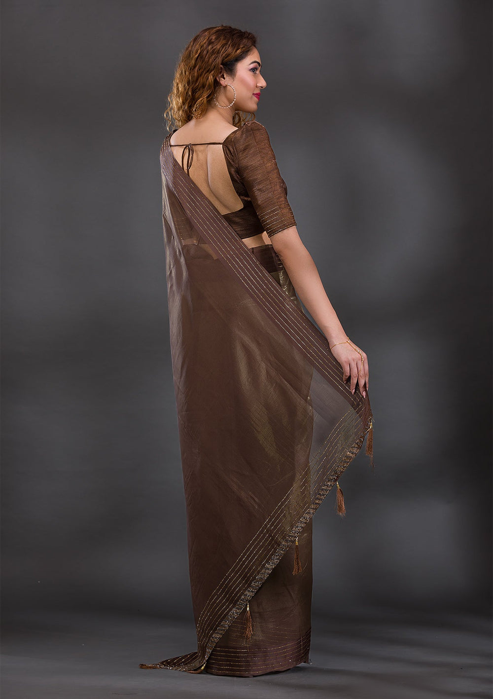 Mehendi Swarovski Tissue Saree-Koskii