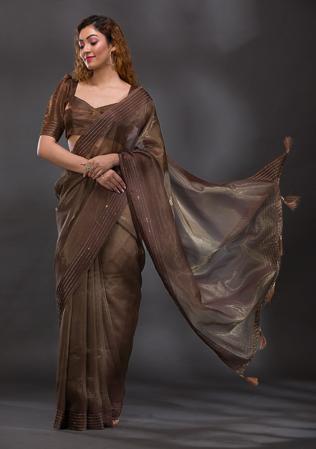 Mehendi Swarovski Tissue Saree-Koskii