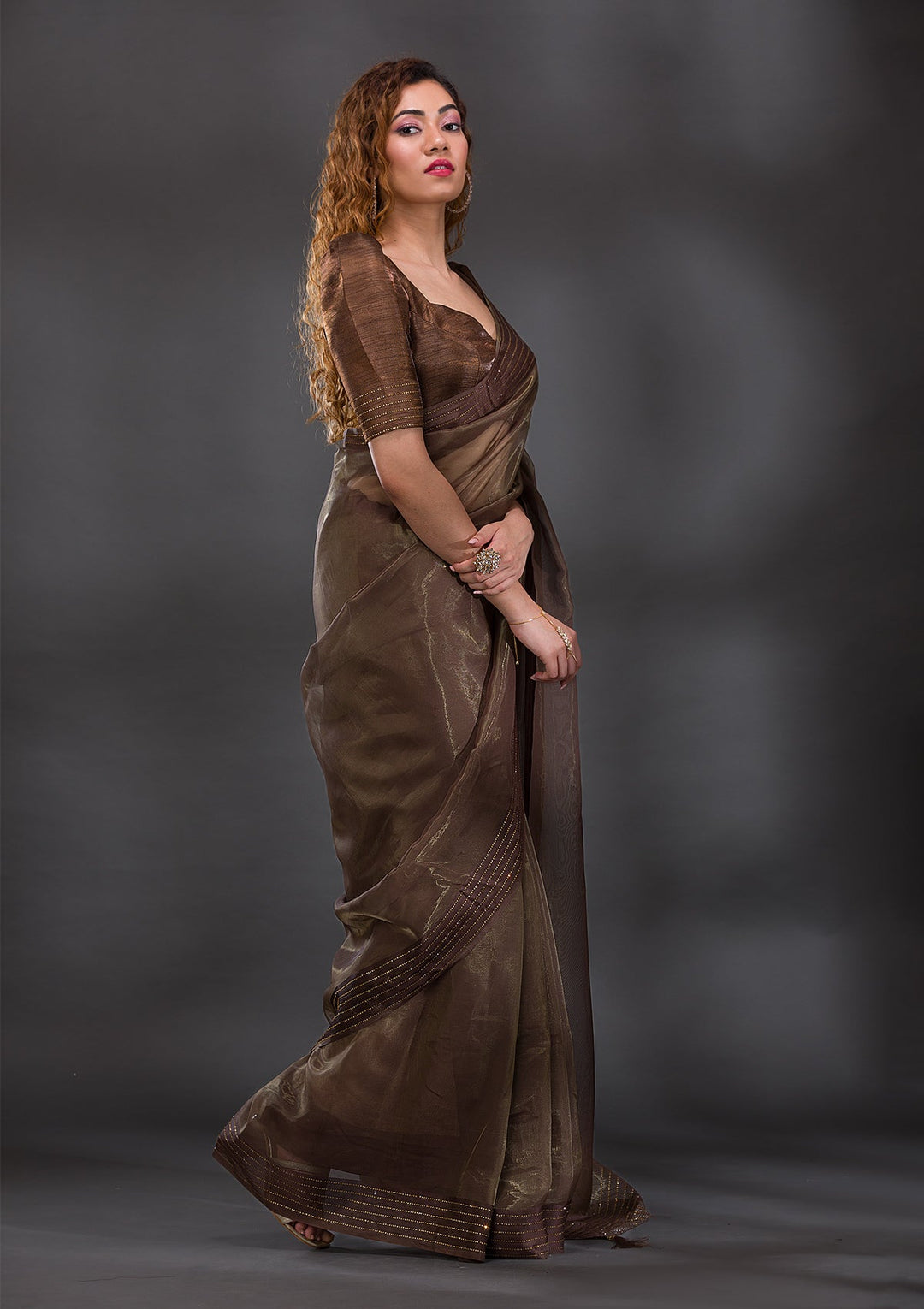 Mehendi Swarovski Tissue Saree-Koskii