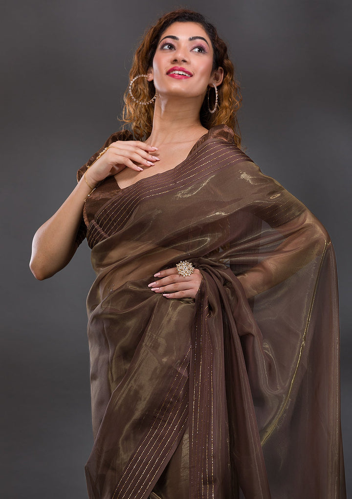 Mehendi Swarovski Tissue Saree-Koskii