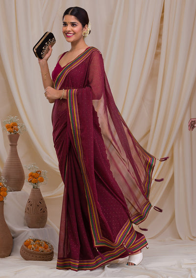 Brown Threadwork Georgette Saree-Koskii