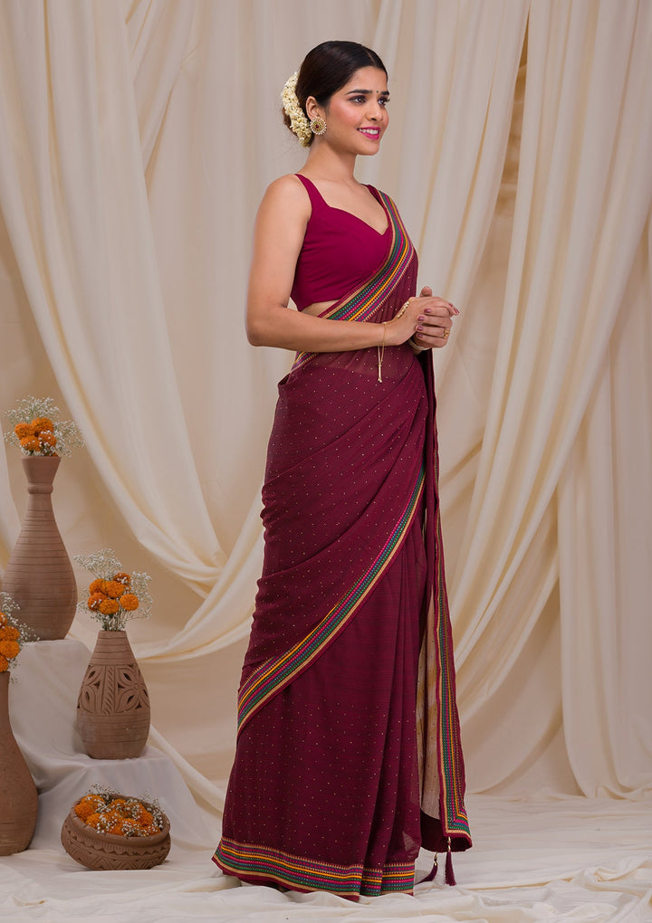 Brown Threadwork Georgette Saree-Koskii