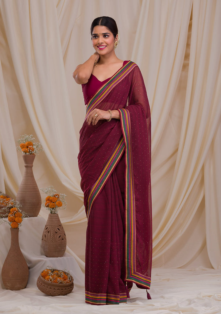 Brown Threadwork Georgette Saree-Koskii