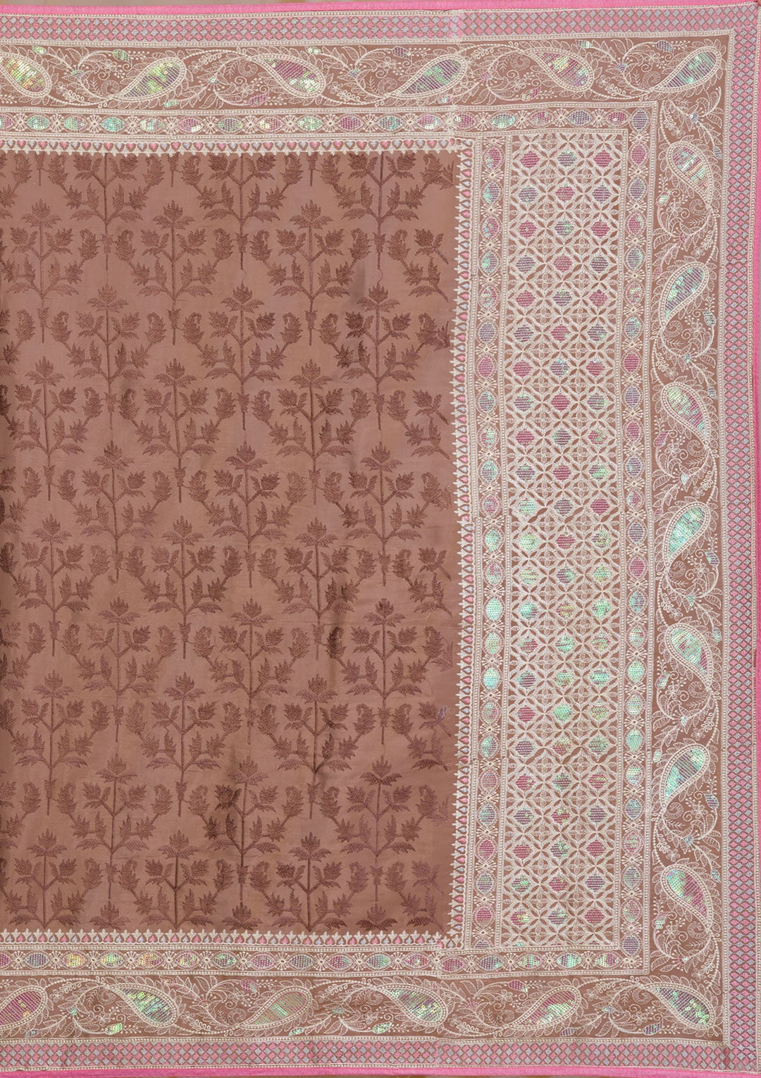 Brown Threadwork Georgette Saree-Koskii