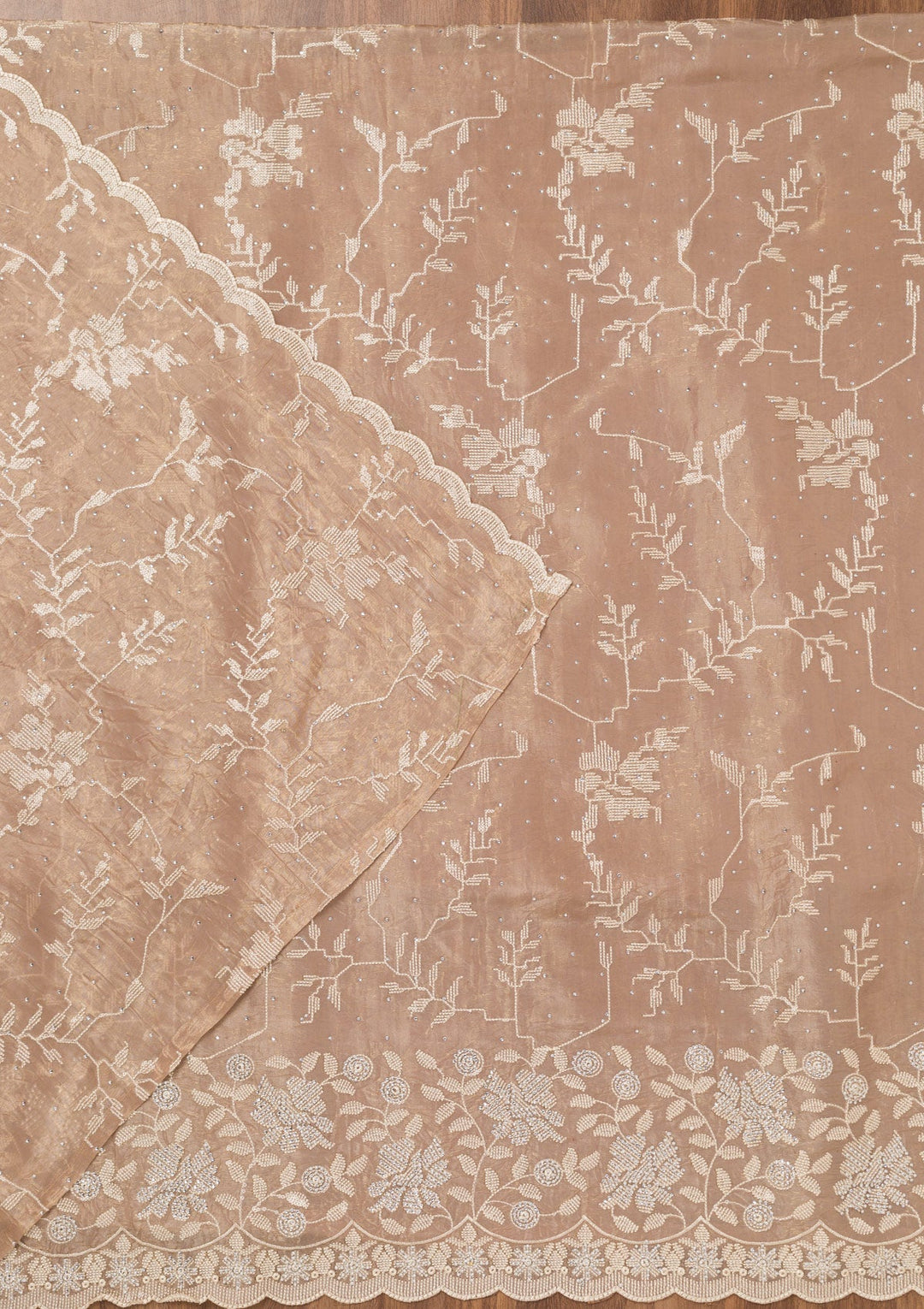 Brown Threadwork Shimmer Unstitched Salwar Suit-Koskii