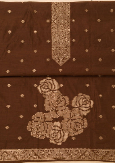 Brown Zariwork Art Silk Unstitched Salwar Suit