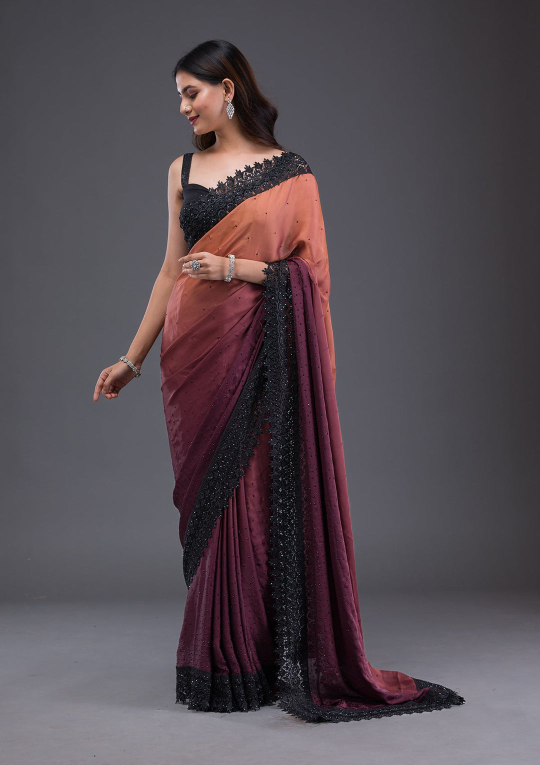 Pink Stonework Georgette Designer Saree-Koskii