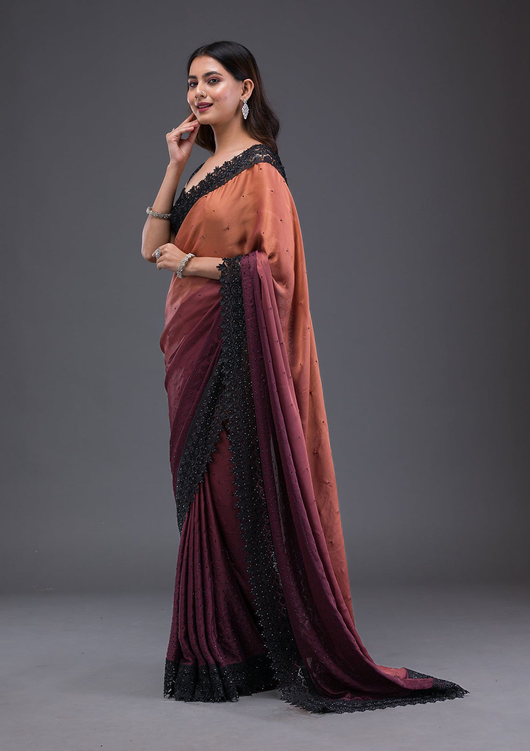 Pink Stonework Georgette Designer Saree-Koskii