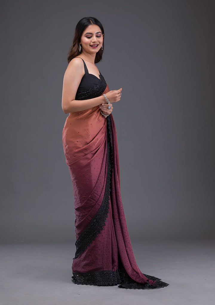 Pink Stonework Georgette Designer Saree-Koskii