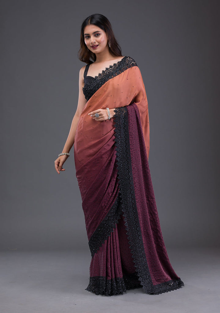 Pink Stonework Georgette Designer Saree-Koskii