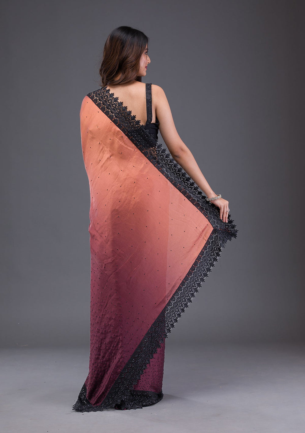 Pink Stonework Georgette Designer Saree-Koskii