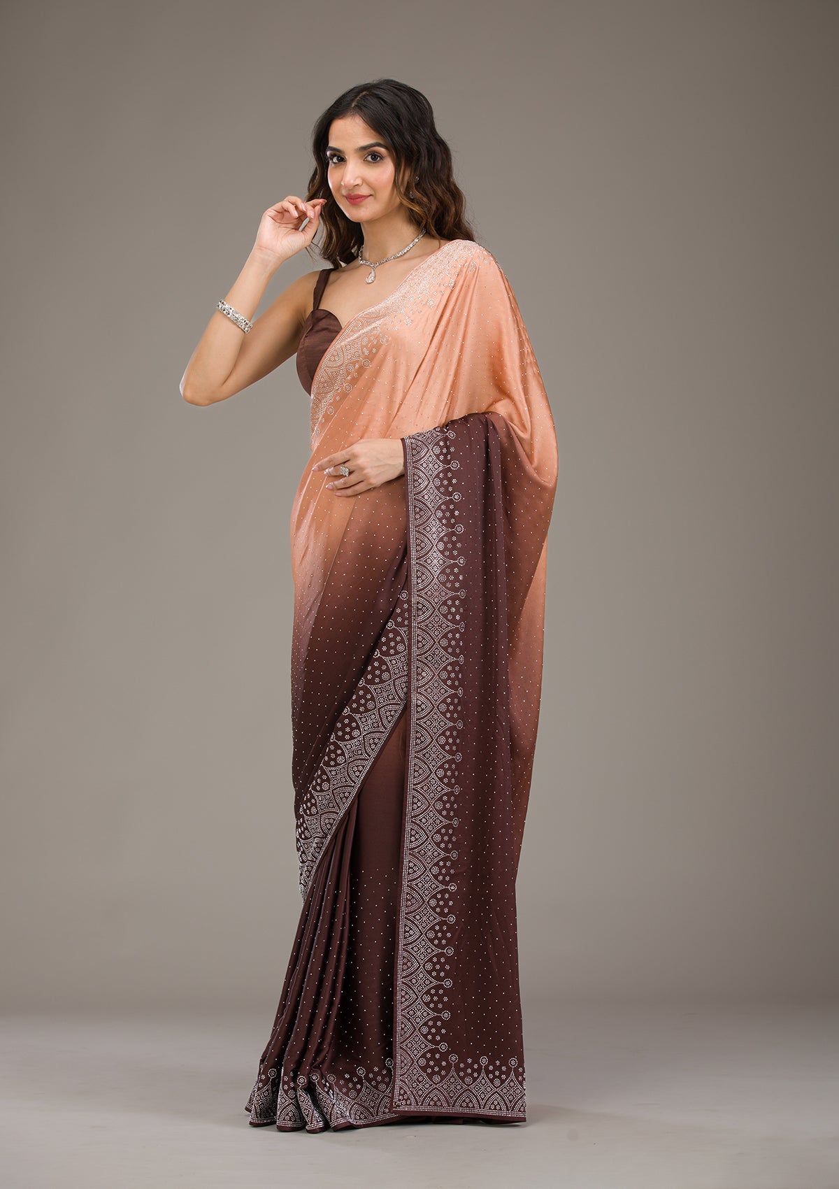 Brown Zariwork Georgette Saree