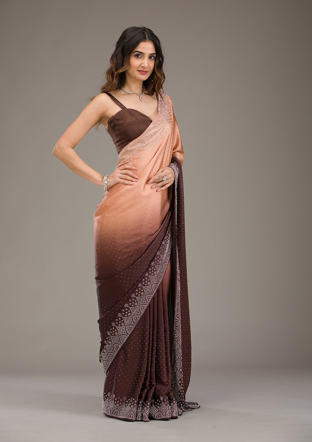 Brown Zariwork Georgette Saree