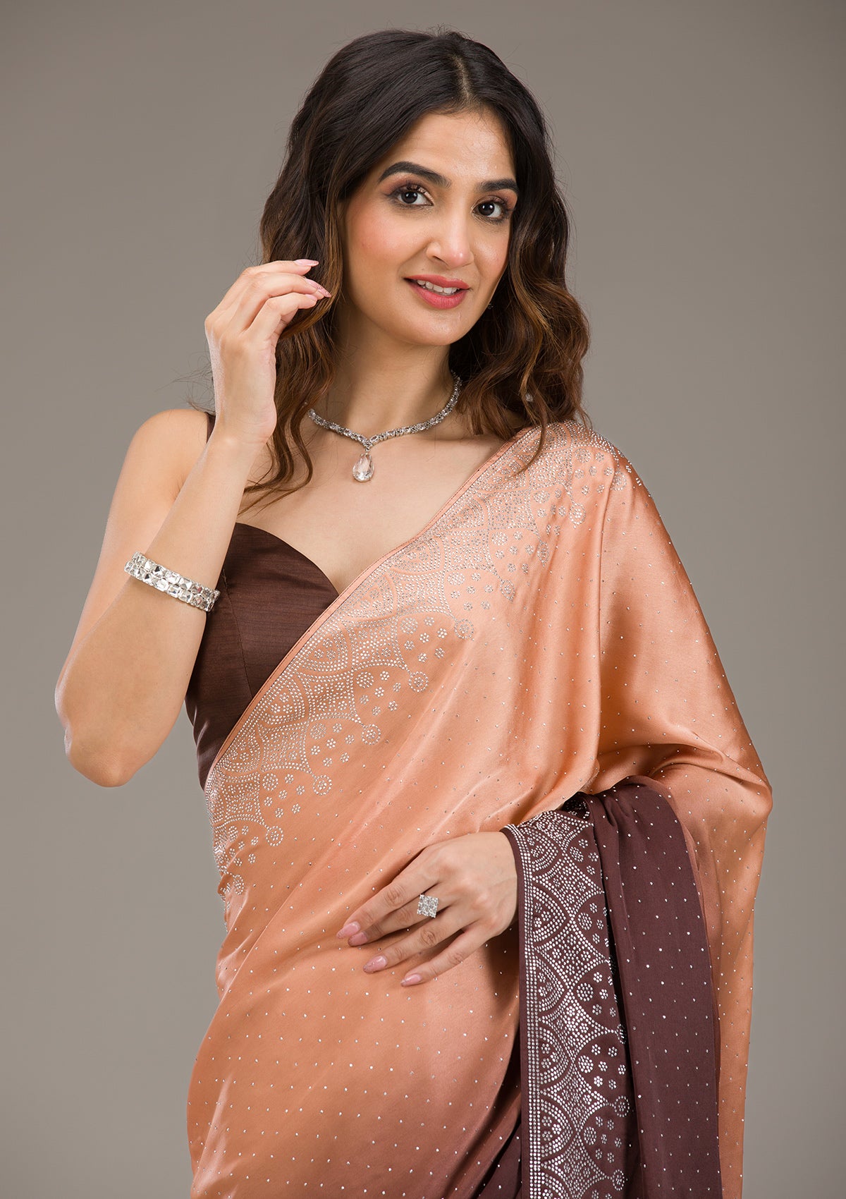 Brown Zariwork Georgette Saree