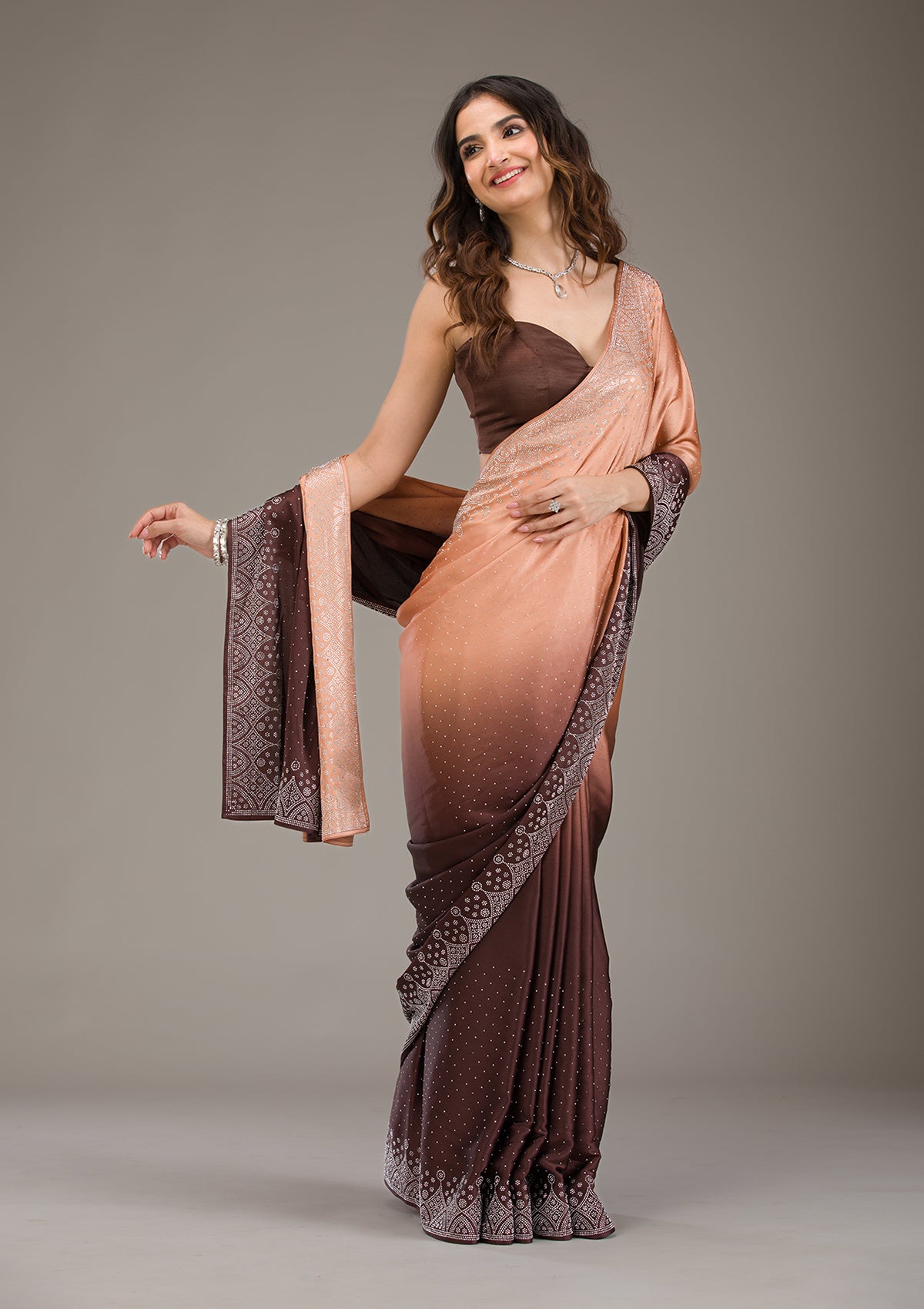 Brown Zariwork Georgette Saree