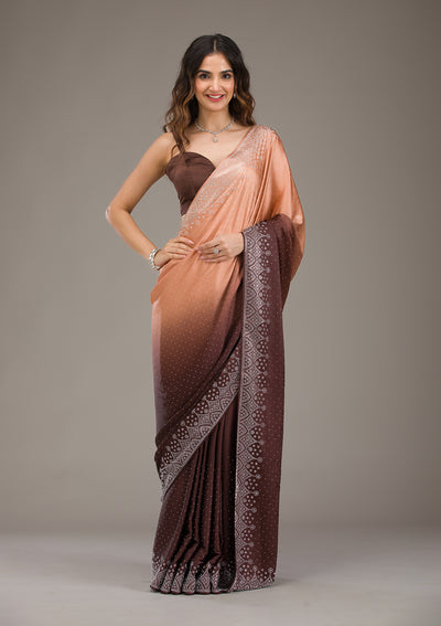 Brown Zariwork Georgette Saree